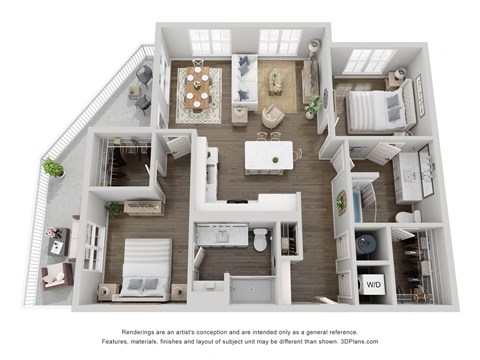 Floor plan for 2 beds, 2 baths, 1139 sqft